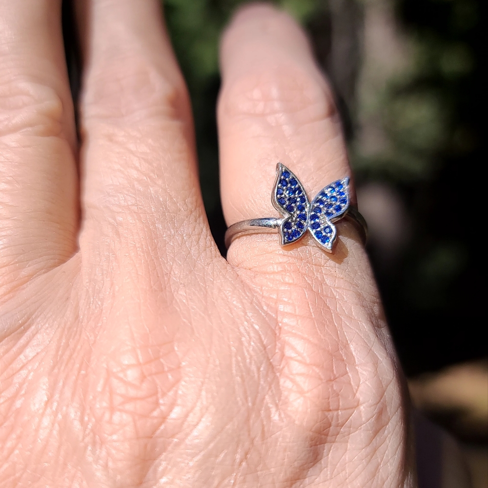 Sterling silver & blue sapphire butterfly ring - Picture 5 of 10